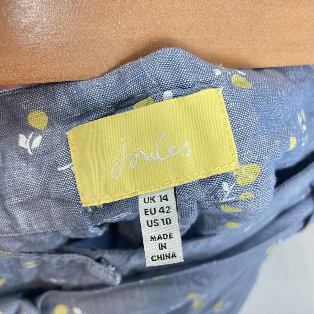 Joules Blue High Waisted Lemon Print Linen Blend Shorts Size 10 - Picture 2 of 4